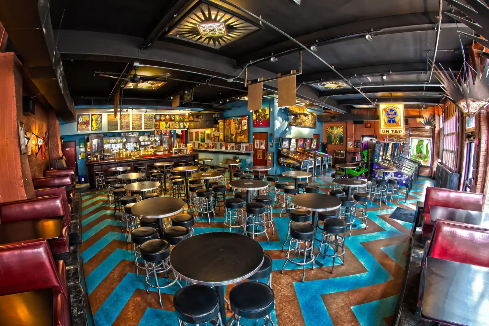 The Pyramid Scheme bar area with pinball.