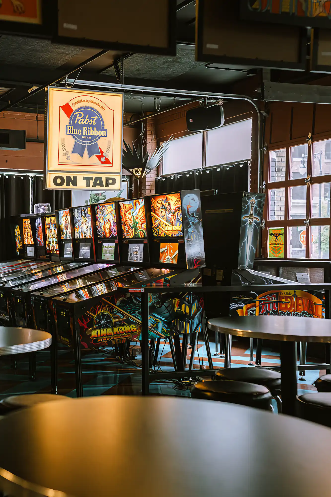 lineup of pinball machines