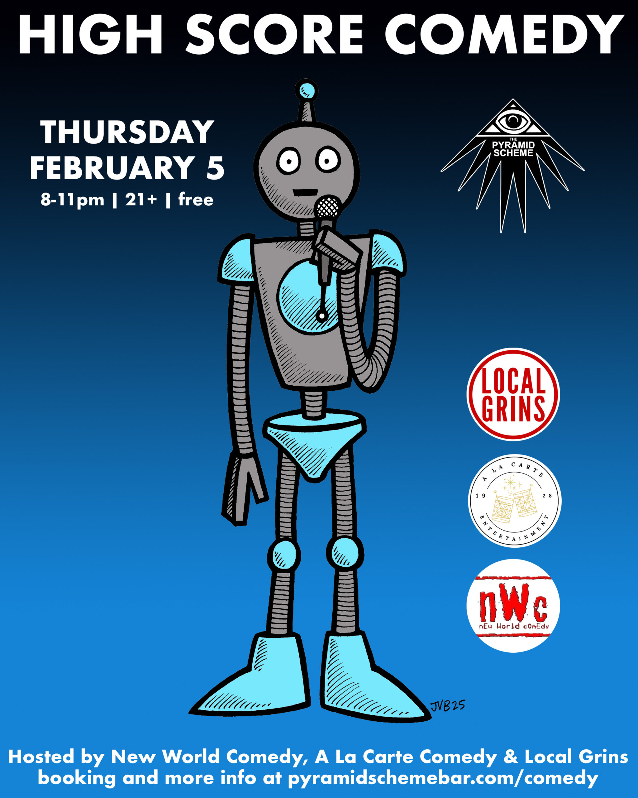 flyer for February 5 High Score Comedy event