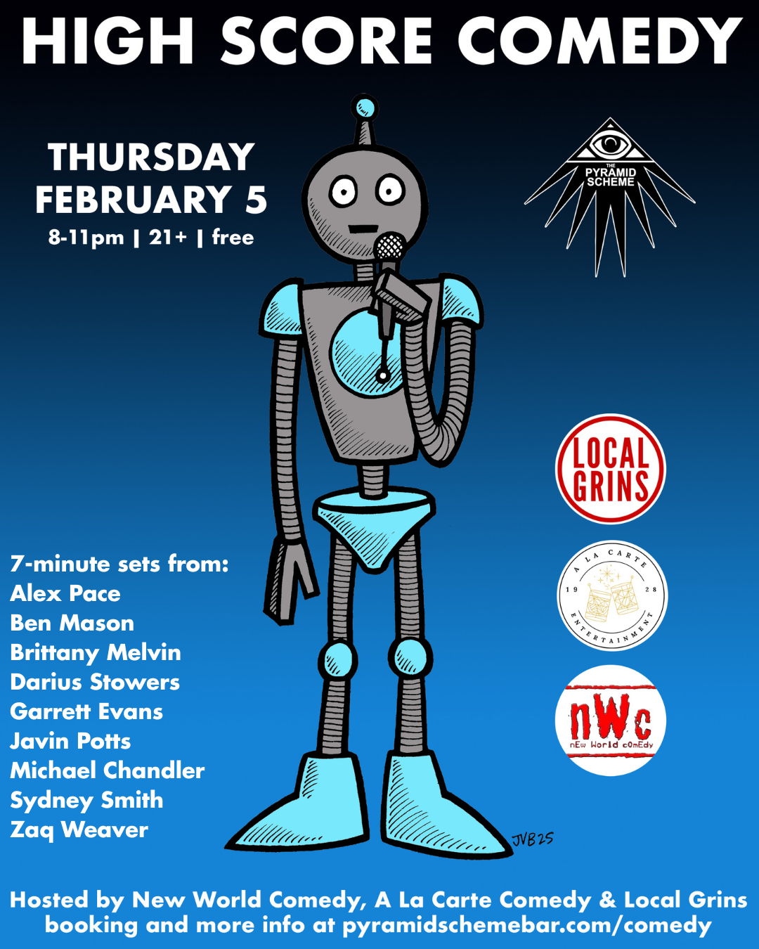 flyer for High Score Comedy event on February 5