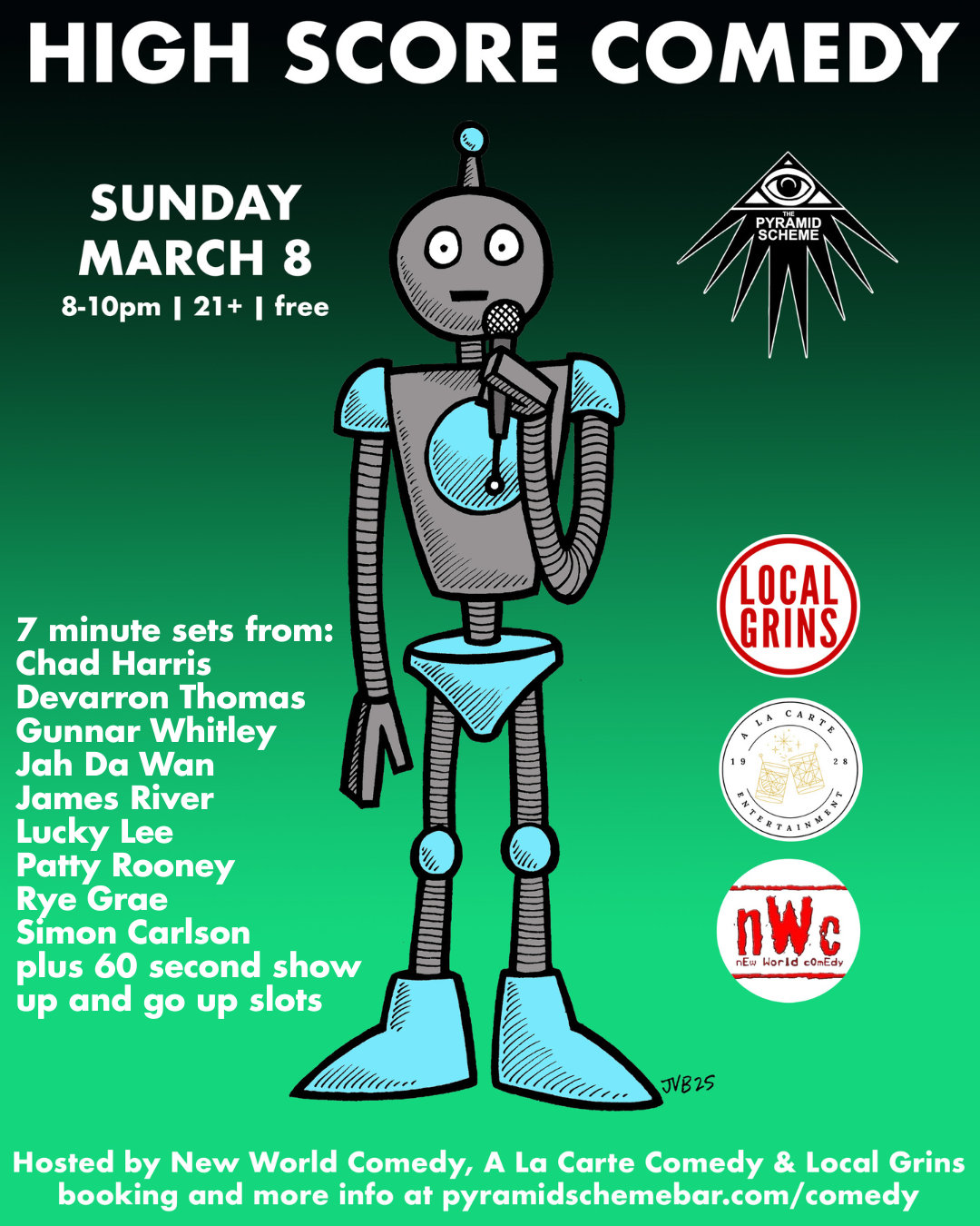 flyer for High Score Comedy event on March 8