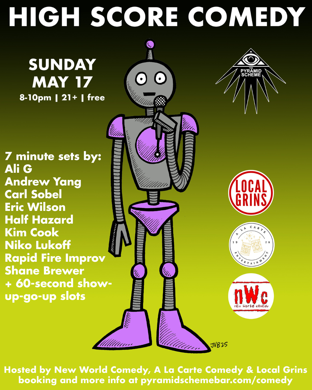 flyer for May 17 High Score Comedy event