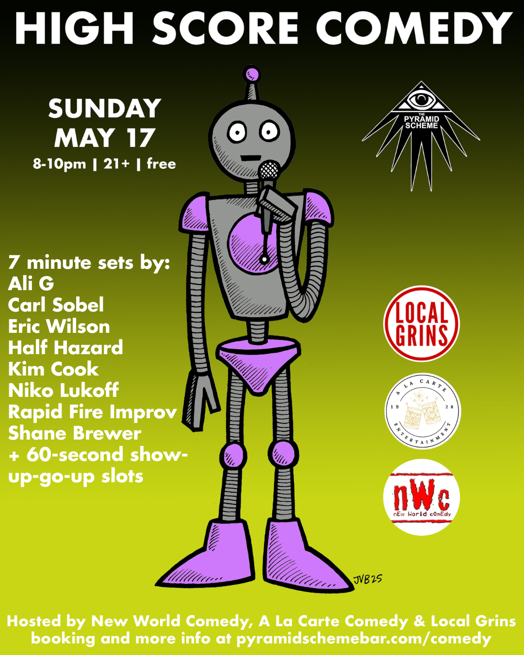 flyer for May 17 High Score Comedy event