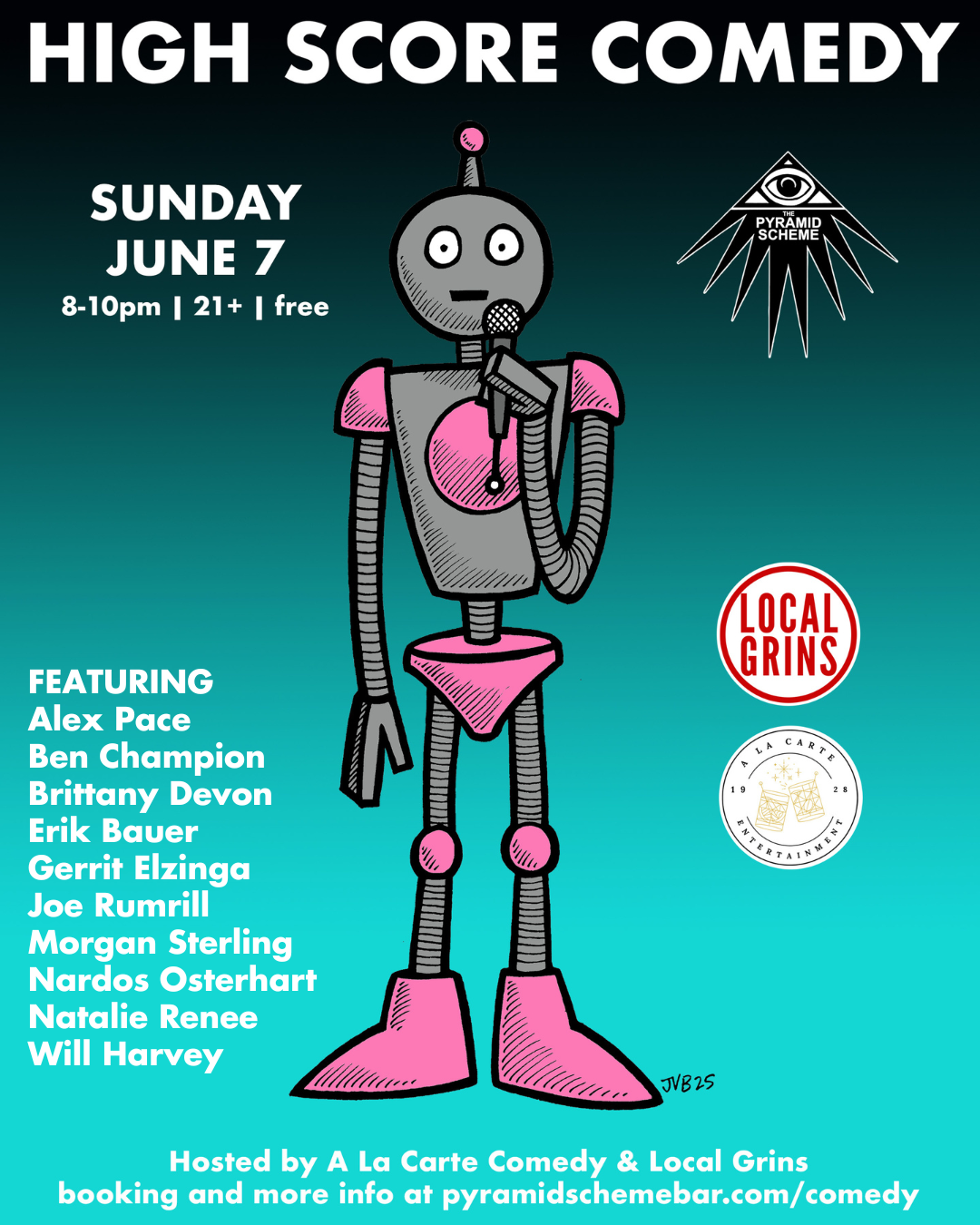 flyer for June 7 High Score Comedy event
