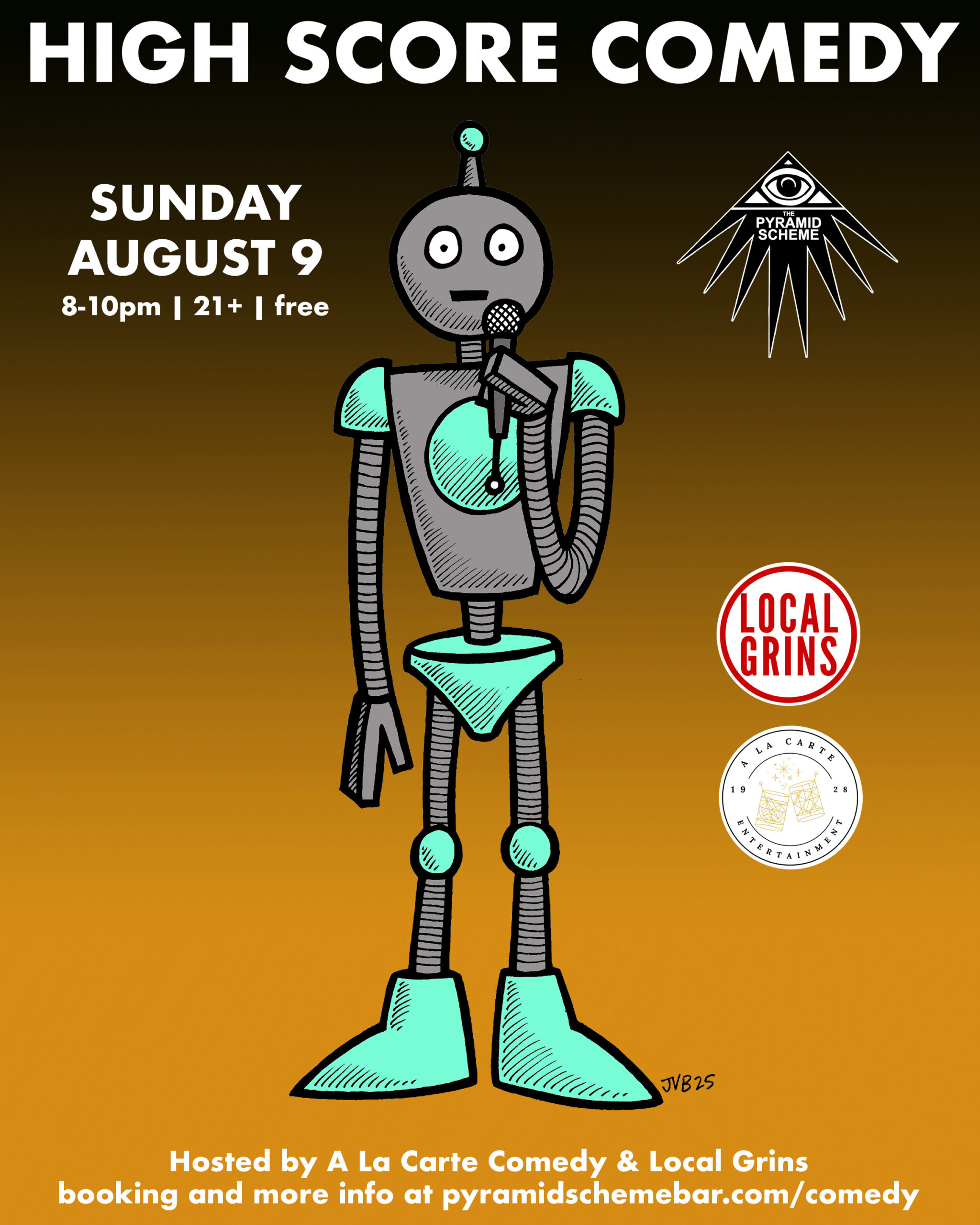 flyer for August 9 High Score Comedy event